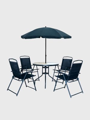 6 Piece Patio Garden Set with Umbrella Table and Set of 4 Folding Chairs